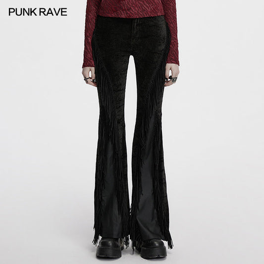 Punk Rave Morrigan Wasteland Tassel Flare Goth Pants In Black