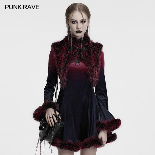 Punk Rave Lilith Gradient Devil Fur Shawl in Crimson