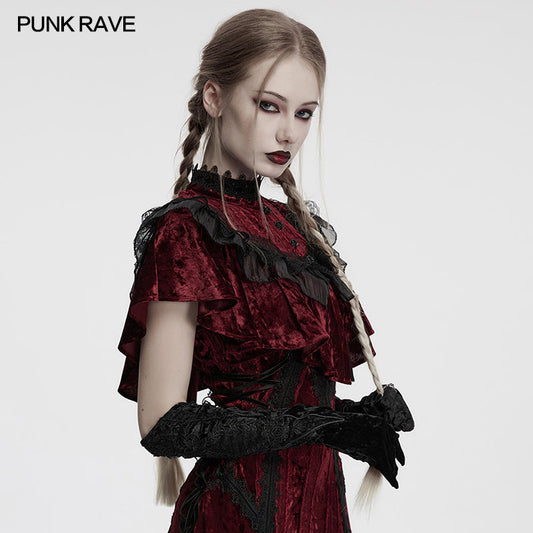 Punk Rave Selene Embroidered Velvet Gloves in Black
