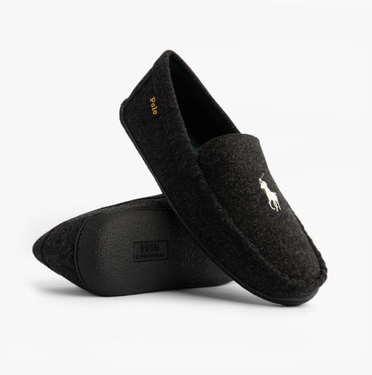 Polo Ralph Lauren BRENAN WOOL Mens Dress Shoe Slippers Black/Cream