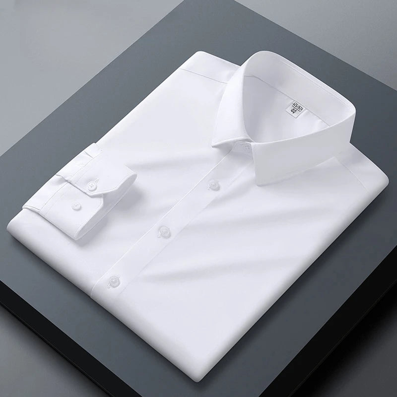 Long sleeved shirt for men's business casual orange non ironing wrinkle resistant elastic solid color men's shirt new style
