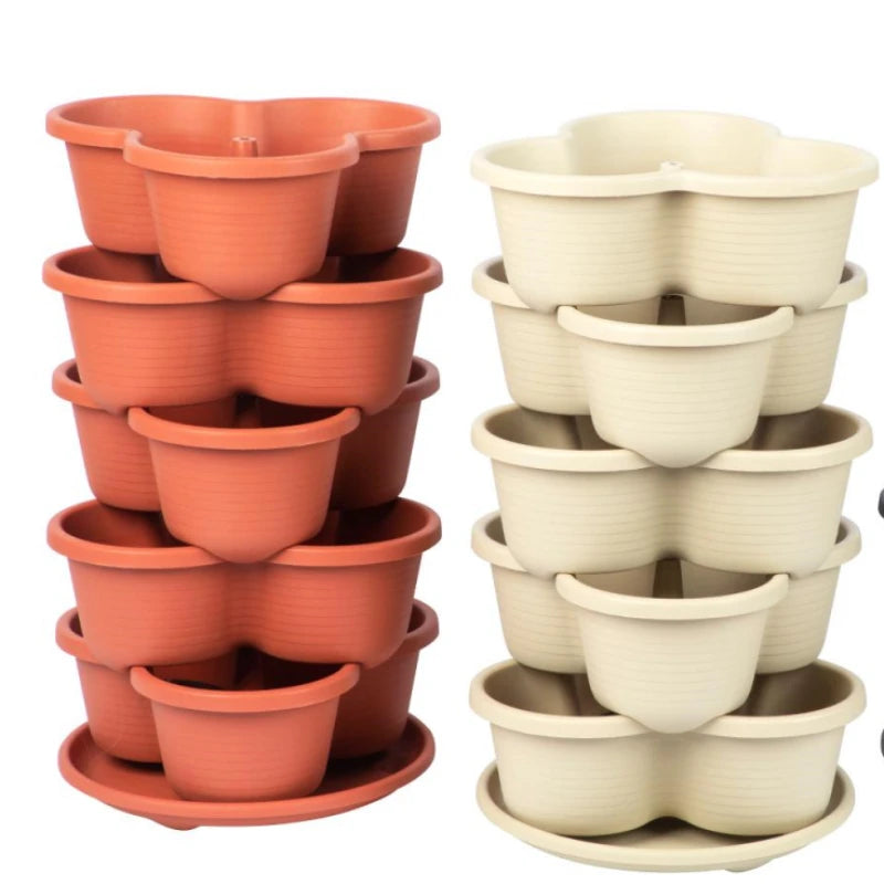 Multi-Layer Stackable Flower Pot Tower Type Three-Petal Garden Planters Vegetable, Fruit, Strawberry Hanging Planting Pot 1PC