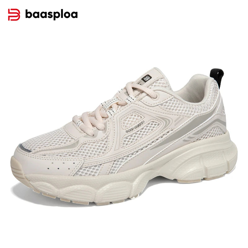 Baasploa Women Sports Shoes Outdoor Lightweight Breathable Jogging Sneakers Female Casual Mesh Anti-slip Lace Up Running Shoes