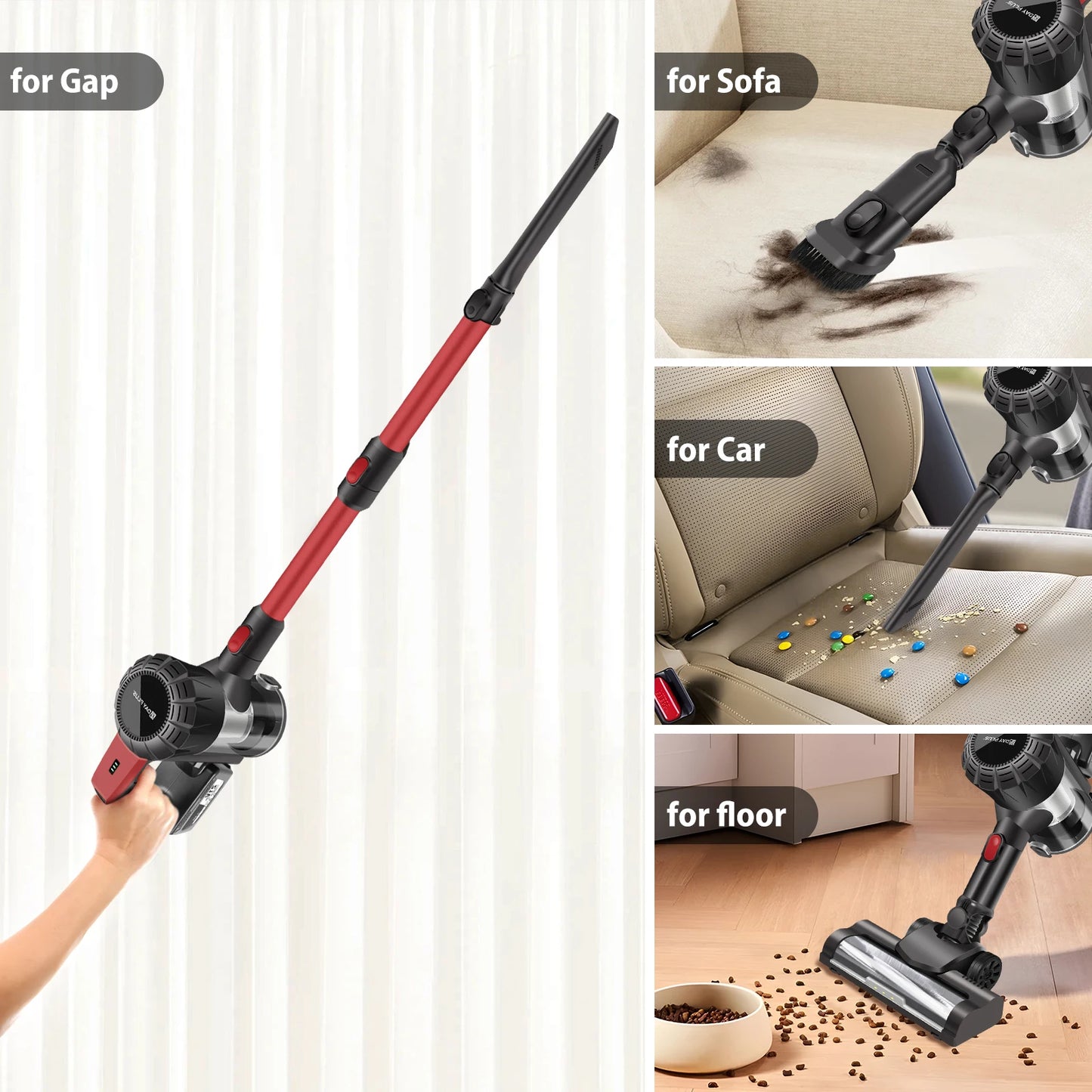 DayPlus Upgraded Cordless Vacuum Cleaner Dual Filtration, 15000Pa Multifunctional Upright Cordless Handheld Cleaner for Home Car