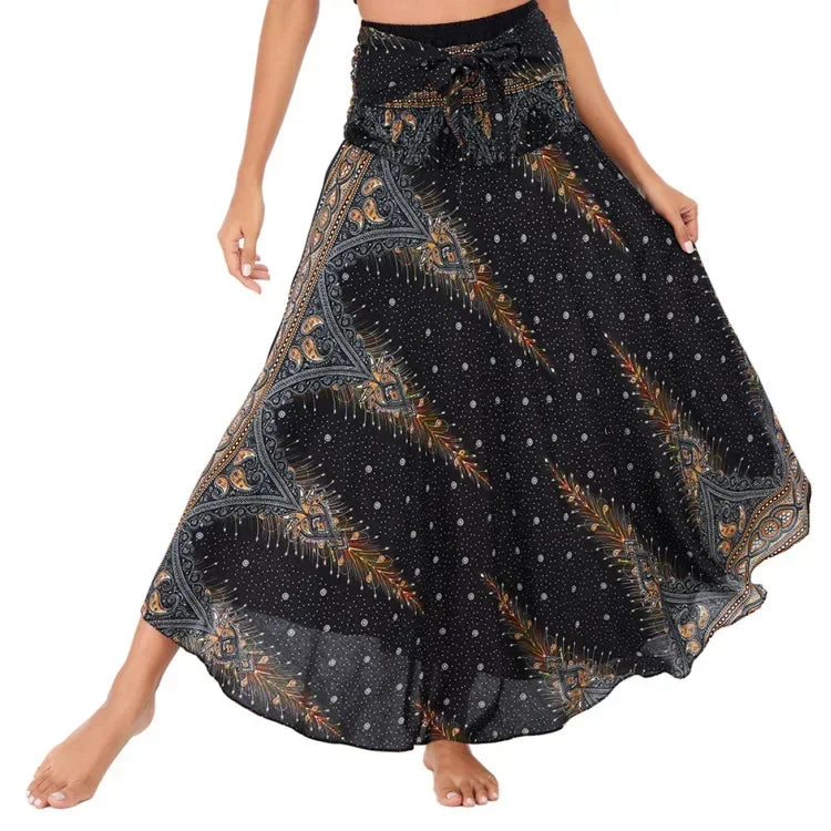 Casual Folk-Custom Printed Skirts Women Fashion Bohemian Long Skirt Streetwear Beachwear Woman Clothing Faldas Mujer Jupe Femme