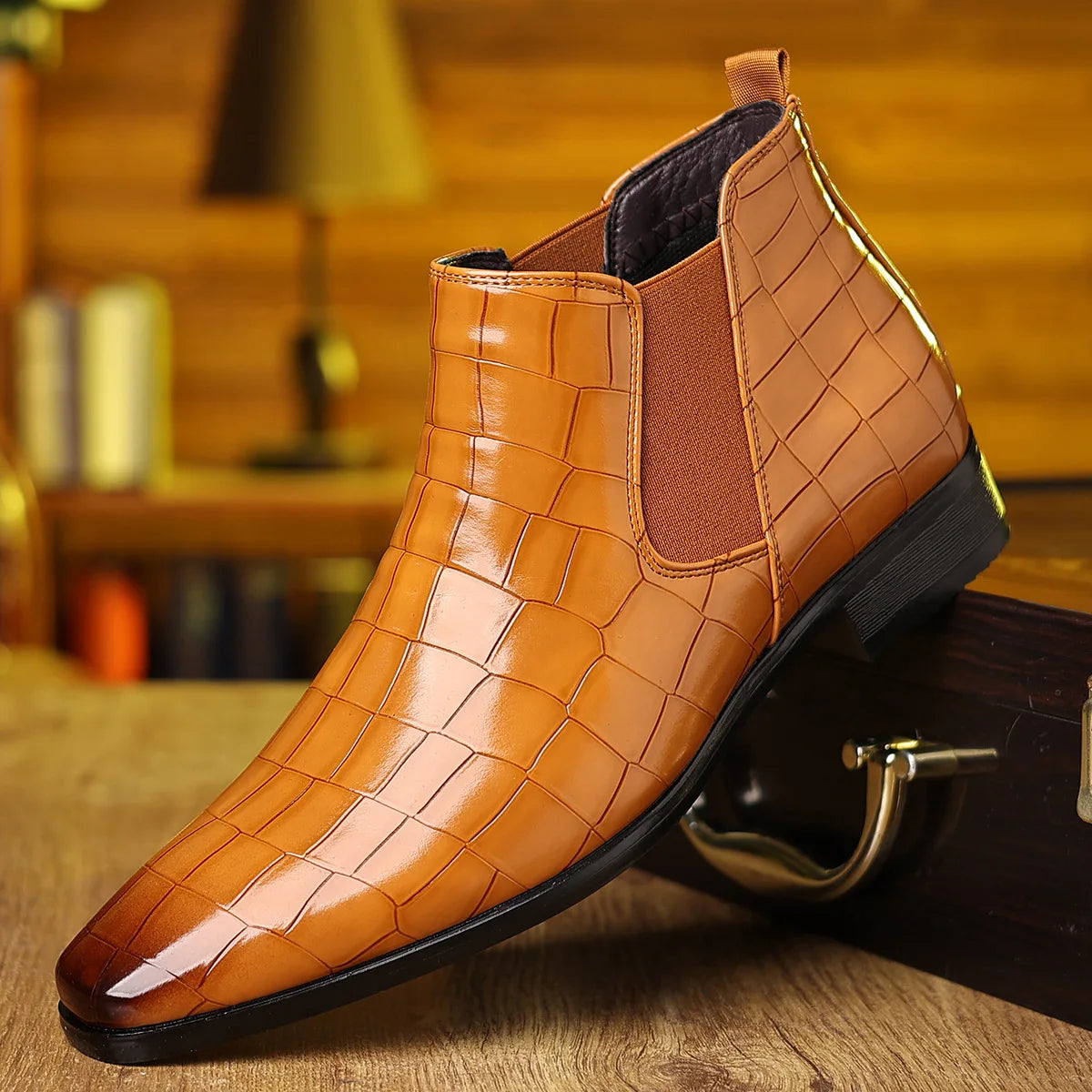 Big Size Stone Pattern Dress Shoes for Men Autumn Winter Soft-soled Men Leather Boots New Designer Platform Chelsea Boots Male