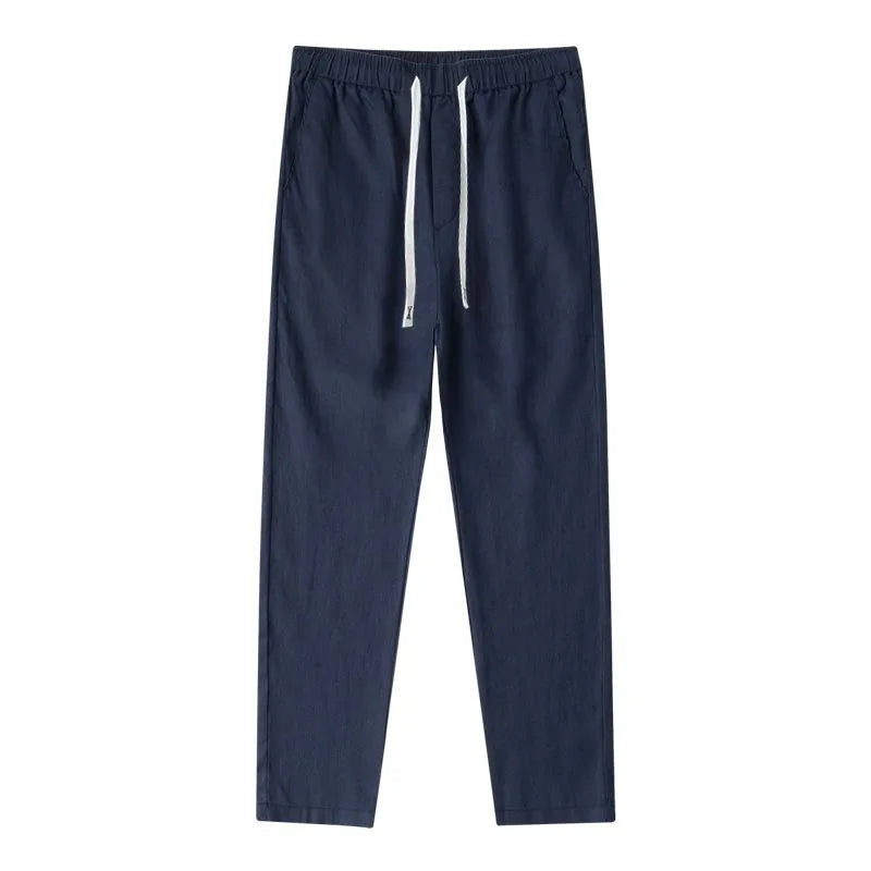 Men's Linen Pants Solid Color Breathable Lightweight Streetwear Drawstring Cool Absorb Sweat Loose Beach Casual Ninth Pants