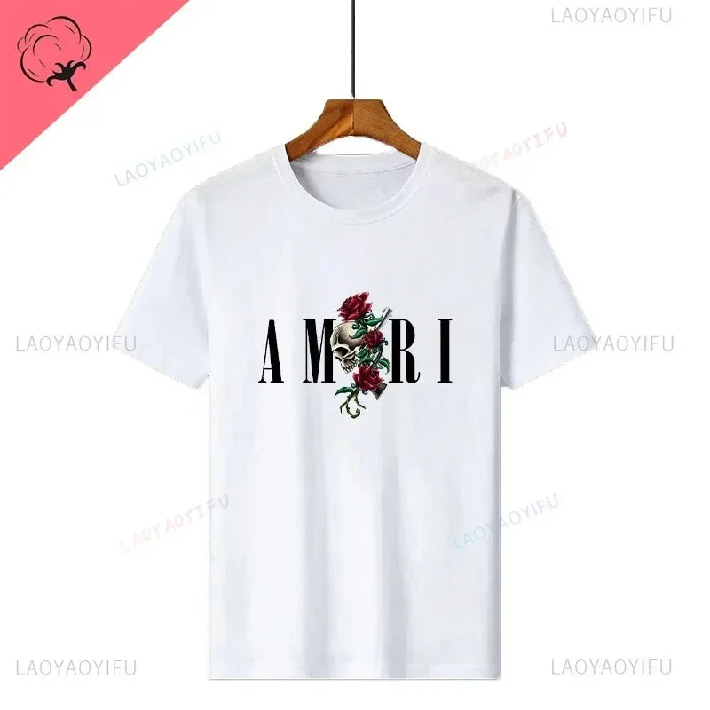 Retro Y2k T-shirt Cotton Soft Graphic Print Tees for Male Designer Luxury Short Sleeve Vintage O-neck Tops Summer Man Clothing