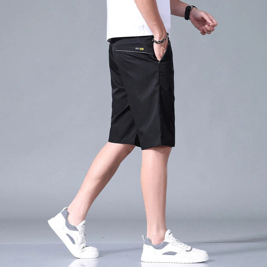 Summer Thin Men's Casual Shorts Solid Color Stretch Straight Fashion Short Casual Pants Male Ice Silk Cool Soft Midi Shorts