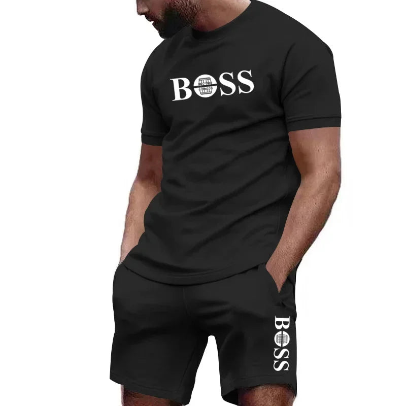 Men's two-piece sportswear short sleeved T-shirt and pants running and fitness sportswear big discount summer 2025