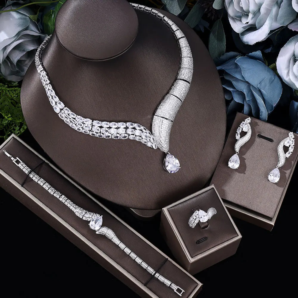 Jewelry Set Water Drop Shape Jewelry Set for Women's Wedding Necklace and Earring Set