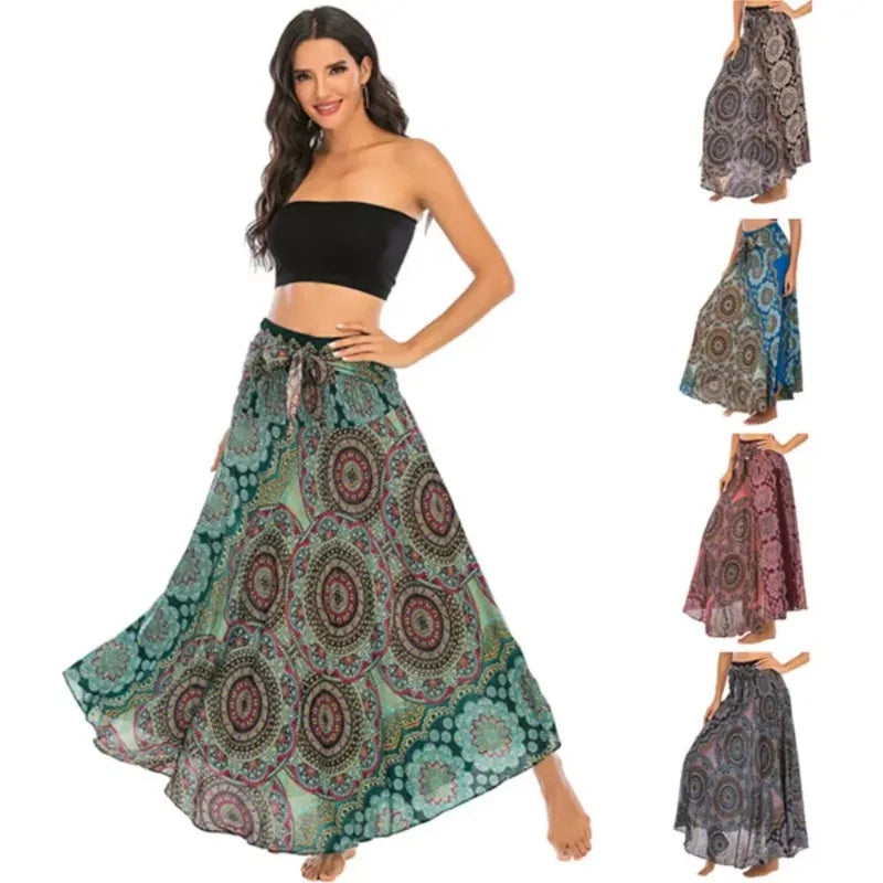 Casual Folk-Custom Printed Skirts Women Fashion Bohemian Long Skirt Streetwear Beachwear Woman Clothing Faldas Mujer Jupe Femme