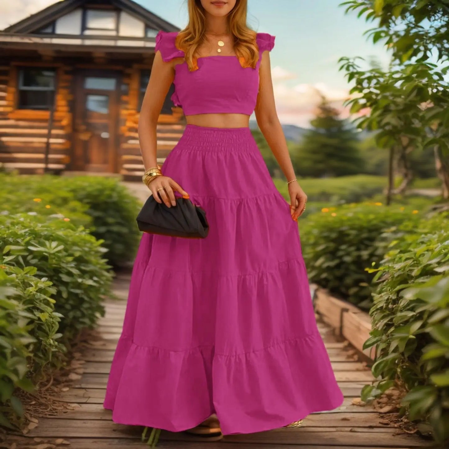Y2k Two Piece Set Woman Clothing Spring/Summer New Elegant Sexy Collage Sleeveless Top and Longuette Skirt Suits Female 2Pcs Set