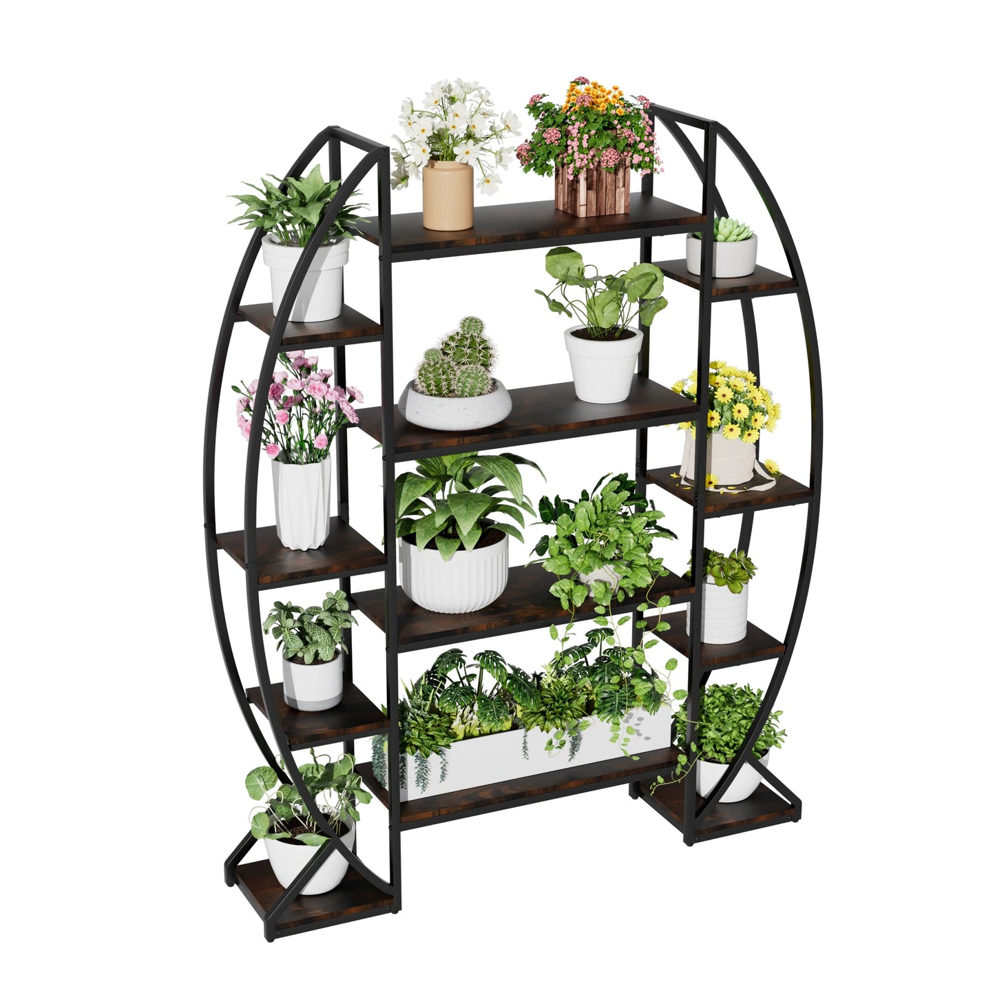 Half-Moon Shape Plant Stand Bookshelf, Multiiter Ladder, Garden Flower Rack for Home Patio Garden , Industrial Style