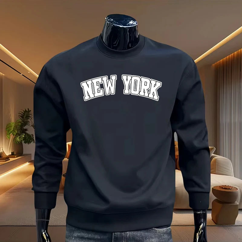 New York Fashion O-neck Hoodies for Men High Grade Casual Longsleeve Pullover Male Spring Autumn Comfortable Keep Warm Sweater