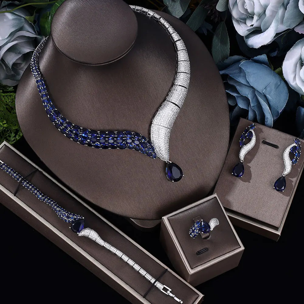 Jewelry Set Water Drop Shape Jewelry Set for Women's Wedding Necklace and Earring Set