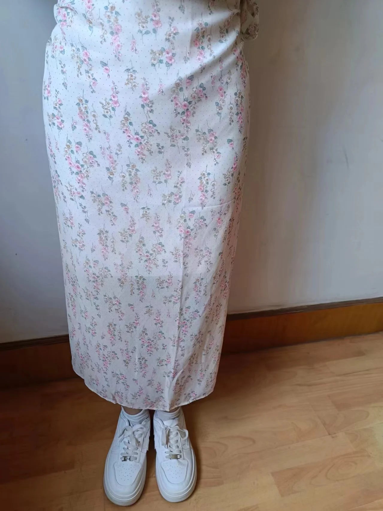 High Waist Long Skirt Wrap Dress Asymmetrical Hem Chiffon Floral Print Belted Midi Skirt for Short Women Summer Dress