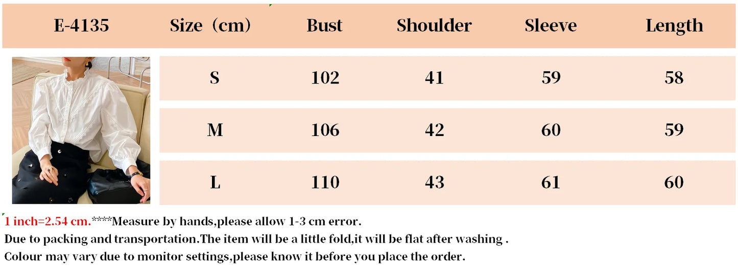 2025 Spring New Women's French White Shirt Splicing Lace Embroidery Design Ladies Shirt Long Sleeve Casual Holiday Beach Tops