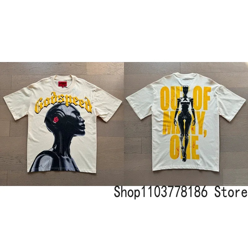 Classic White GOD SPEED T Shirts Letter Logo Seaside Holiday Scenery Print Godspeed Short Sleeve Unisex Tees Tops