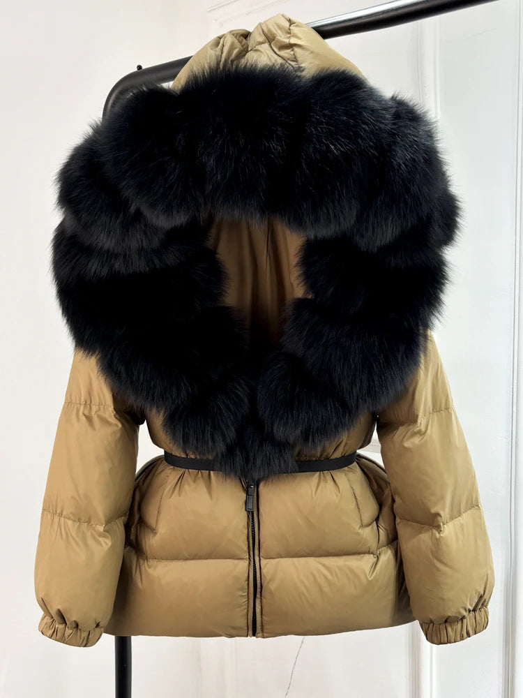 Janveny 2025 Winter Puffer Jacket Women Real Fox Fur Hooded Thick Warm 90% White Duck Down Coat Female Parkas Waterproof