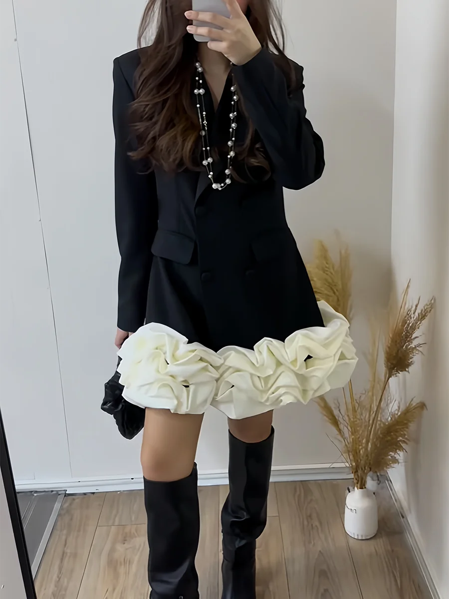 Women O Neck Long Sleeve High Waist Temperament Elegant Mini Dress