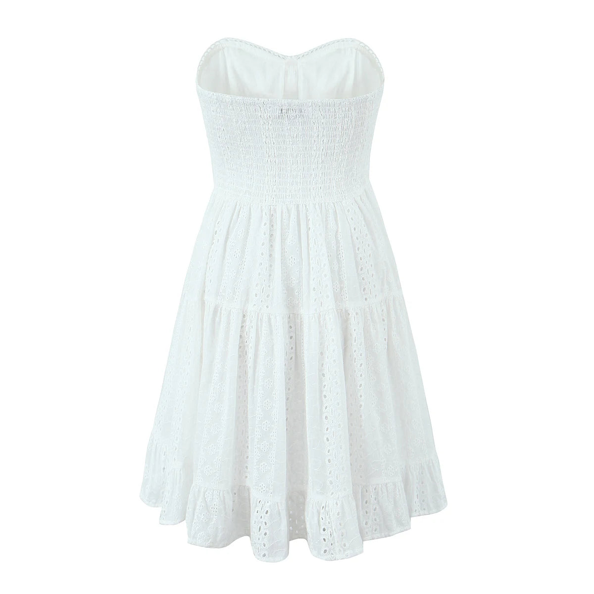 Evening Party Embroideryed Dress Elegant Summer Solid Color White Lace dress Off Shoulder Short Dress Front Tie Back Shirred