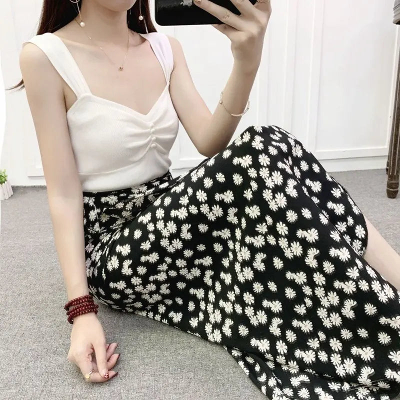 High Waist Long Skirt Wrap Dress Asymmetrical Hem Chiffon Floral Print Belted Midi Skirt for Short Women Summer Dress