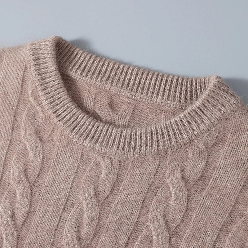 100% Pure Mink Cashmere Sweaters Men's Round Neck Thickened Pullover Autumn and Winter Warm Casual Knitted Large Size Twist Tops