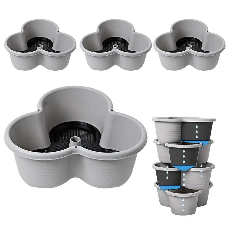 4 Tiers Stackable Garden Planter Tower for Vegetables Gardening Flower Pots Indoor Gardening System with Tray and Flexible Wheel