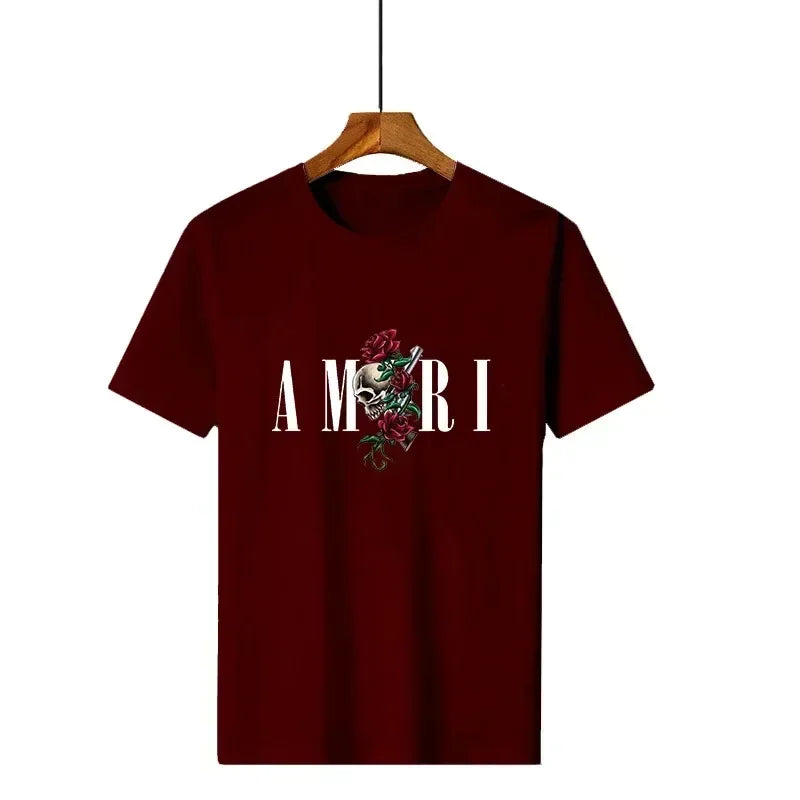 Retro Y2k T-shirt Cotton Soft Graphic Print Tees for Male Designer Luxury Short Sleeve Vintage O-neck Tops Summer Man Clothing