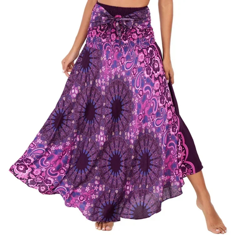 Casual Folk-Custom Printed Skirts Women Fashion Bohemian Long Skirt Streetwear Beachwear Woman Clothing Faldas Mujer Jupe Femme