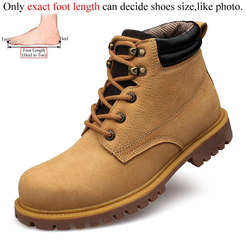 Men Genuine Leather Work Boots Without Steel Cap Outdoor Natural Leather Hiking Trekking Shoes Plus Big Size 48 49