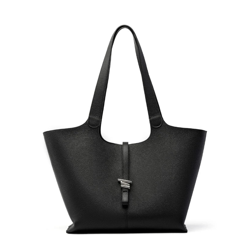 Head layer cowhide wind chime tote bag for women, large capacity commuting handbag single shoulder leather handbag for women