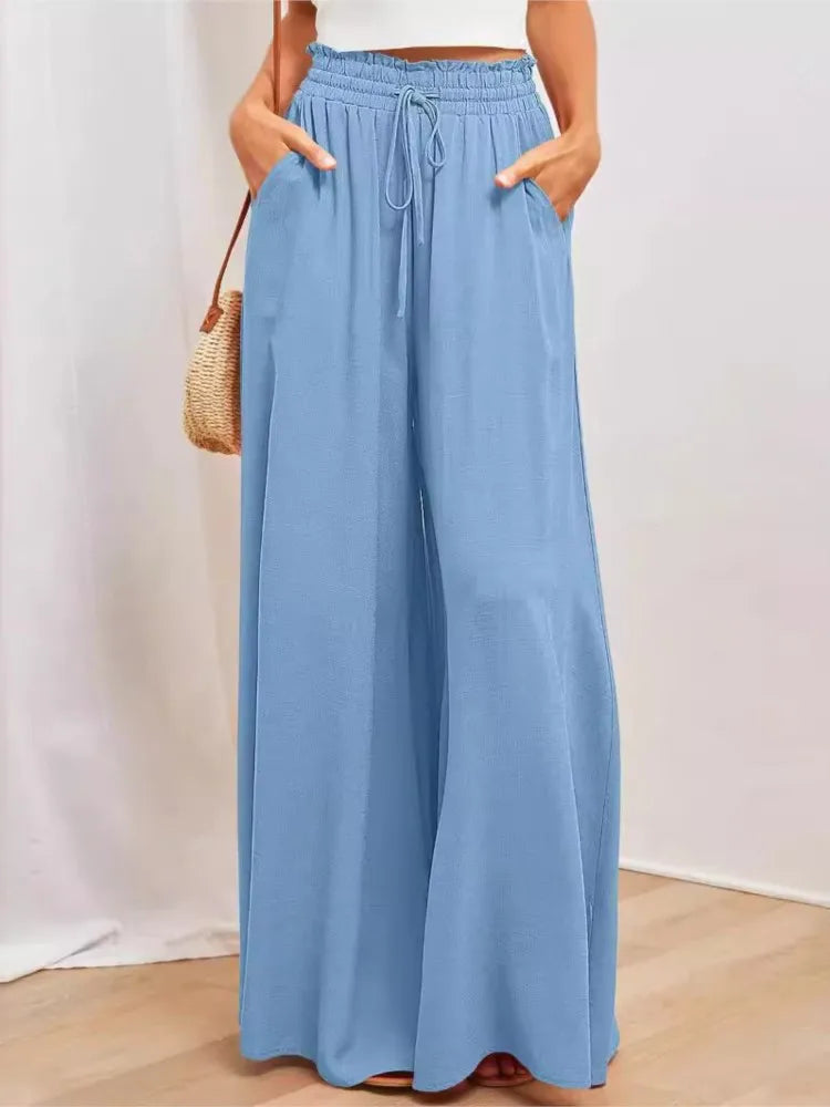 Summer Y2k Baggy Women Pants 2024 Casual High Waist Solid Black White Wide Leg Flare Trousers