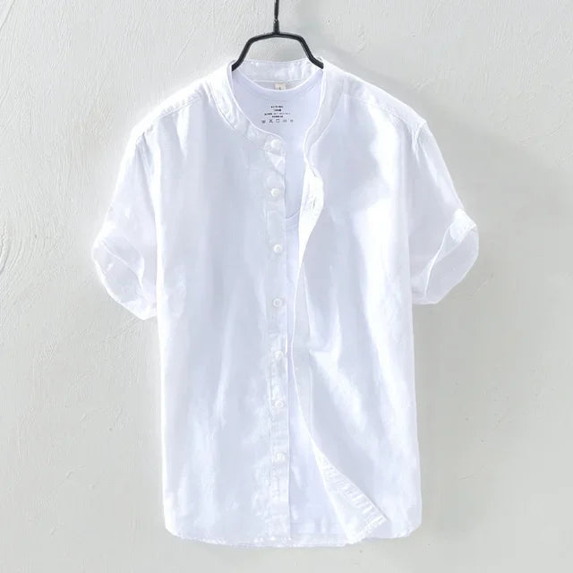 Short-sleeved shirt 100% linen cool breathable comfortable healthy material gradient blue Hawaiian beach men's cardigan shirt