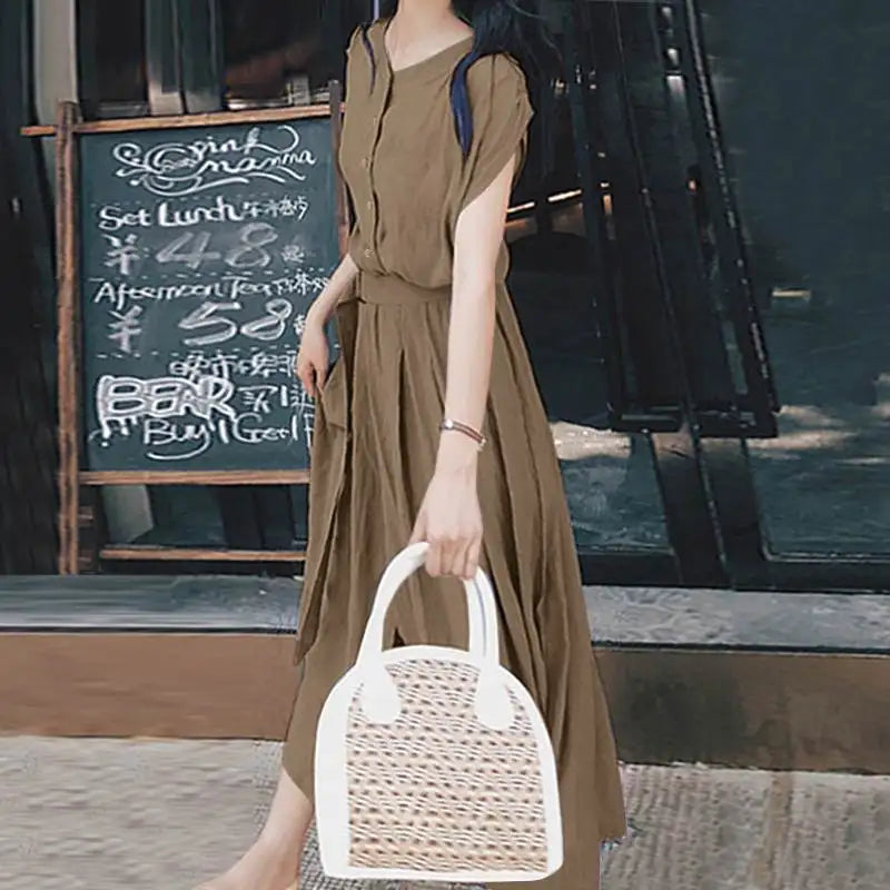 2025 ZANZEA Women Fashion Short Sleeve Dress Summer Elegant Party Vestidos Casual Mid-calf Sundress Femme Vintage OL Robe Kaftan
