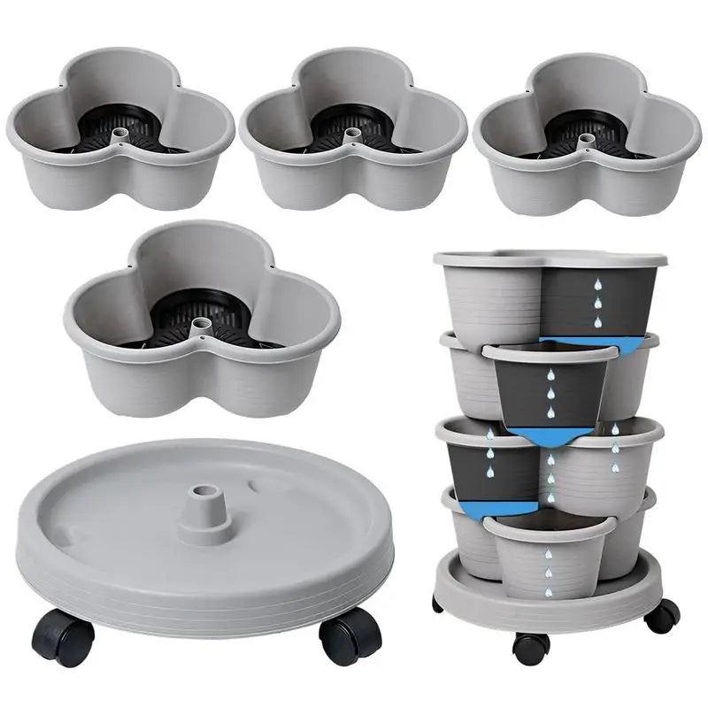 3Tiers Stackable Strawberry Planter with Wheels Vertical Gardening Pots Movable Flower Pot Caddy for Strawberry Flower Vegetable