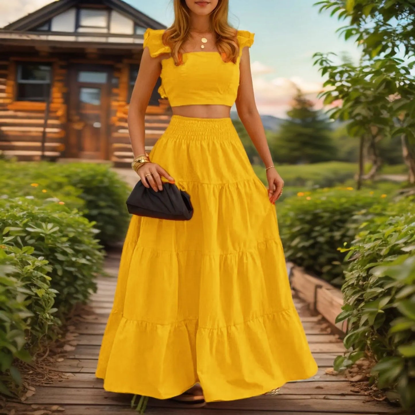 Y2k Two Piece Set Woman Clothing Spring/Summer New Elegant Sexy Collage Sleeveless Top and Longuette Skirt Suits Female 2Pcs Set