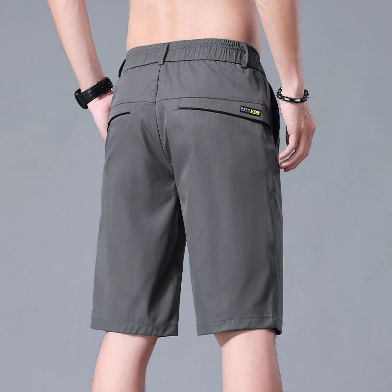 Summer Thin Men's Casual Shorts Solid Color Stretch Straight Fashion Short Casual Pants Male Ice Silk Cool Soft Midi Shorts