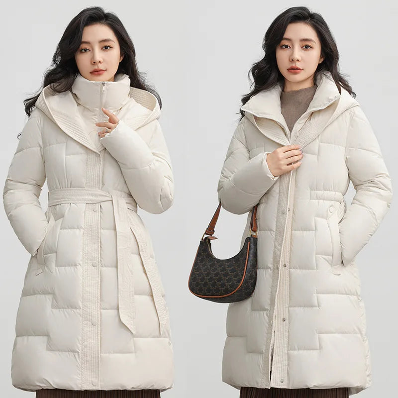 New Winter Parkas Thick Down Cotton Jacket Women Hooded Mid-Length Puffer padded coat