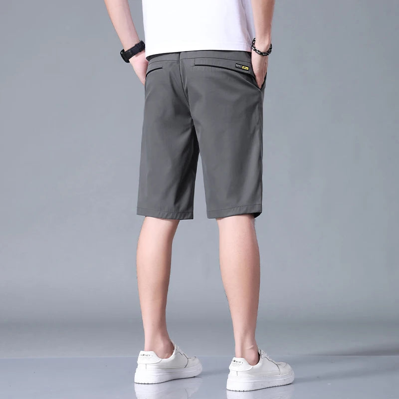 Summer Thin Men's Casual Shorts Solid Color Stretch Straight Fashion Short Casual Pants Male Ice Silk Cool Soft Midi Shorts