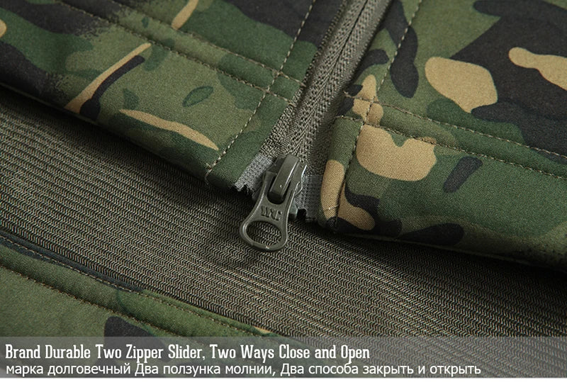 Men's Soft Shell Camouflage Tactical Jacket Men Waterproof Fleece Lined Coat Hooded Outdoor Hiking Hunting Clothes