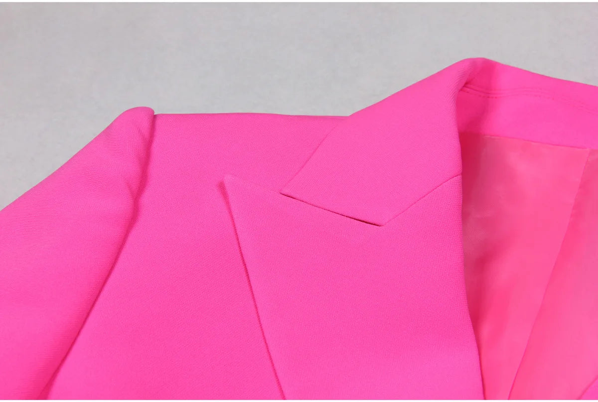 Lady High Quality Spring Summer Stylish Office Suit Double-breasted Blazer Straight Shorts Slip Camis Women Fashion 3Pcs