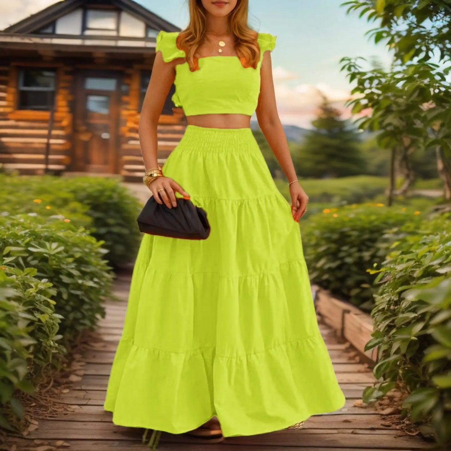 Y2k Two Piece Set Woman Clothing Spring/Summer New Elegant Sexy Collage Sleeveless Top and Longuette Skirt Suits Female 2Pcs Set
