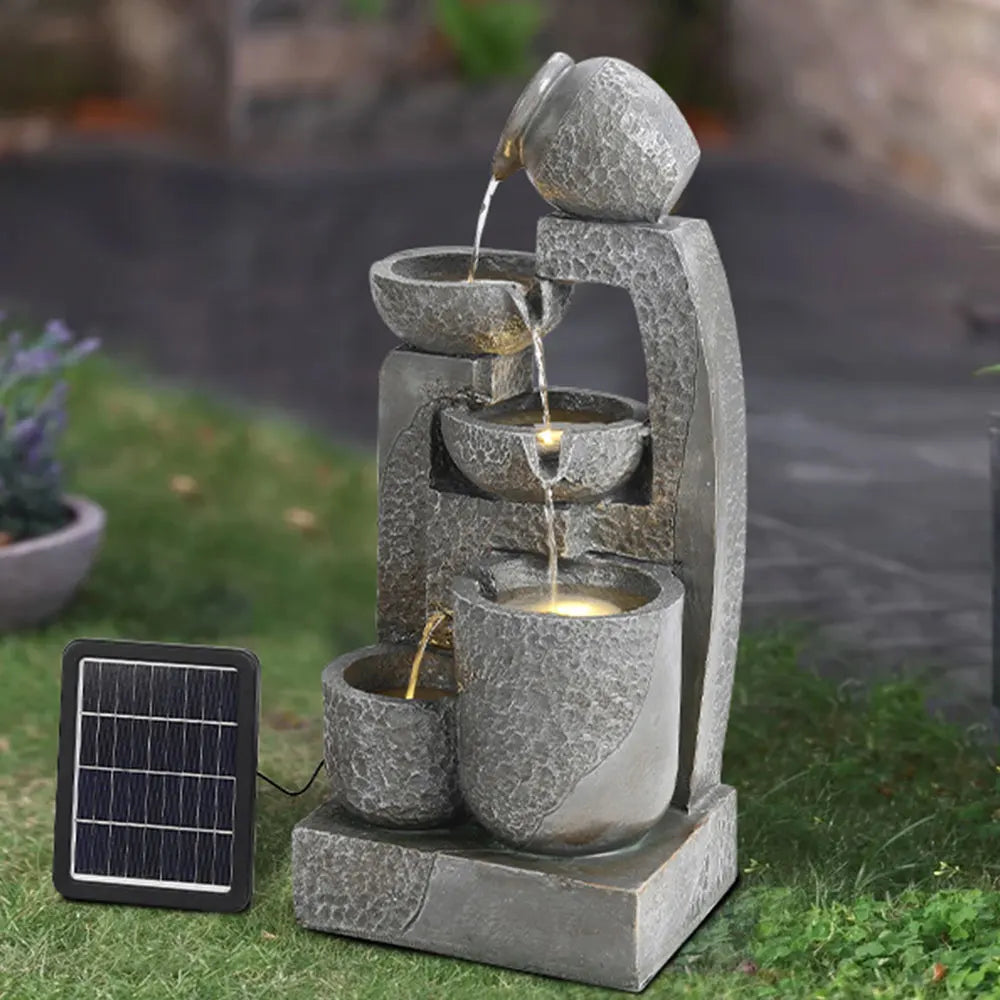 Cascade Solar-powered Water Fountain for Outdoors Gardens, Patios and Balconies
