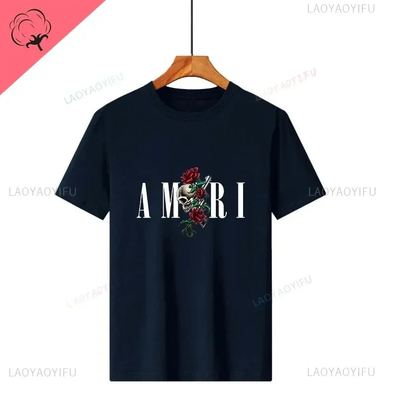 Retro Y2k T-shirt Cotton Soft Graphic Print Tees for Male Designer Luxury Short Sleeve Vintage O-neck Tops Summer Man Clothing