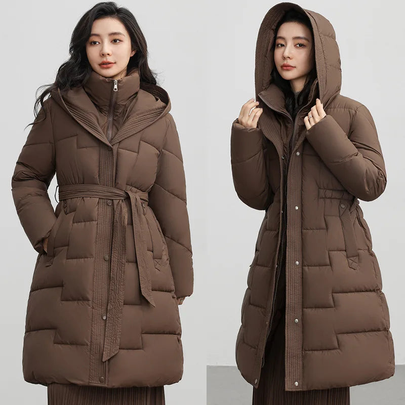 New Winter Parkas Thick Down Cotton Jacket Women Hooded Mid-Length Puffer padded coat
