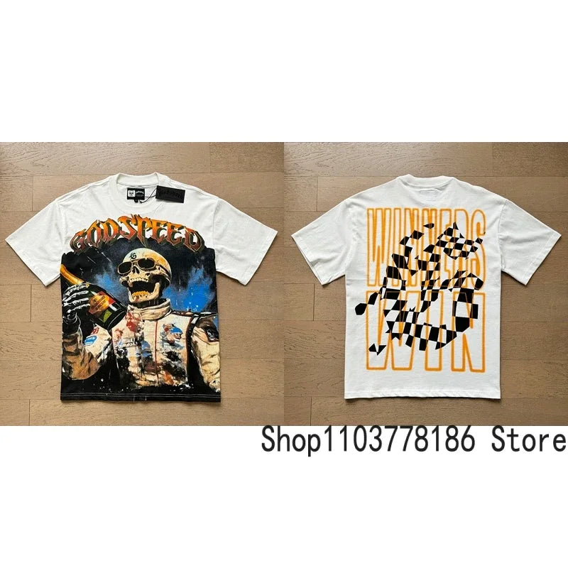 Classic White GOD SPEED T Shirts Letter Logo Seaside Holiday Scenery Print Godspeed Short Sleeve Unisex Tees Tops