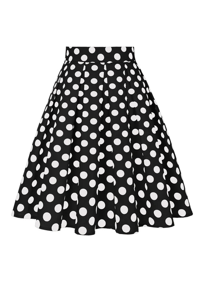 Summer French Style Women Short Vintage Pleated High Waist Floral Print Jupe Longo Elegant Ladies Office 50s Midi Tunic Skirts