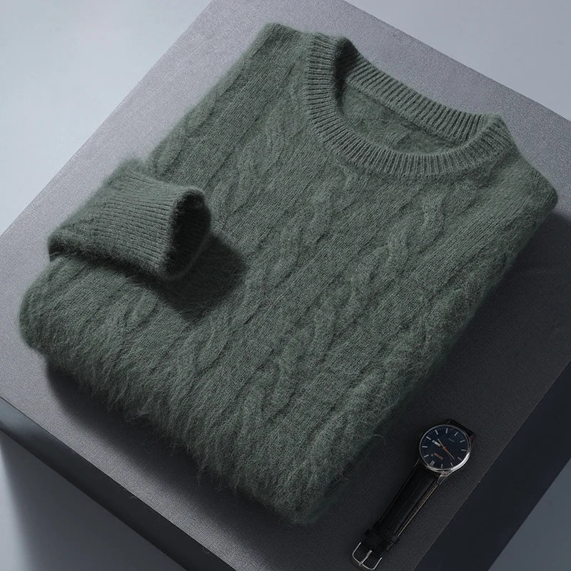 100% Pure Mink Cashmere Sweaters Men's Round Neck Thickened Pullover Autumn and Winter Warm Casual Knitted Large Size Twist Tops